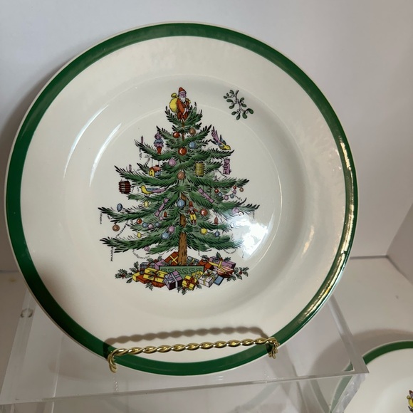 Four Spode 8” Christmas Tree Salad Desert Plates Green and Cream - Picture 2 of 9